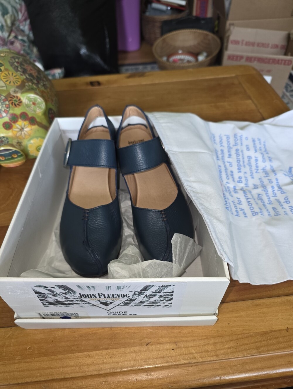 John Fluevog Guide Fluid Klimt Blue Prepare Mary Jane Shoes 8 w/ Box & Shoe bag